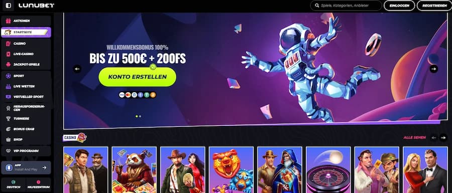 LunuBet Casino Startseite – Spielangebot und Bonusübersicht