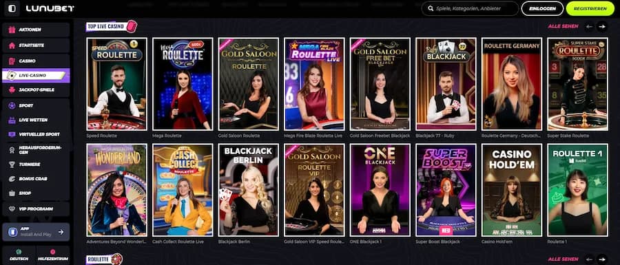 LunuBet Live Dealer Spiele mit echten Croupiers in Echtzeit
