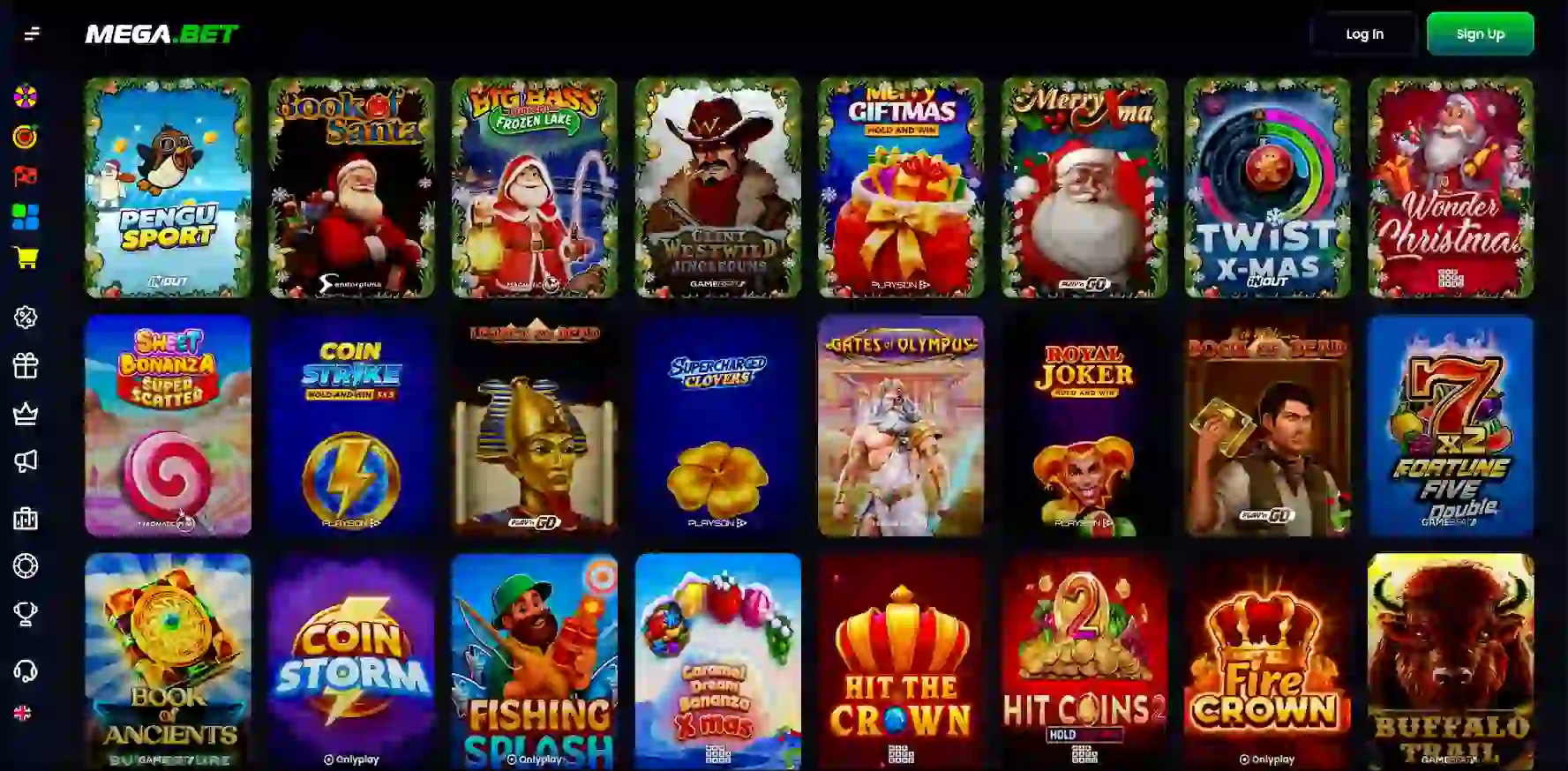 Mega.bet Casino game lobby overview showing available titles