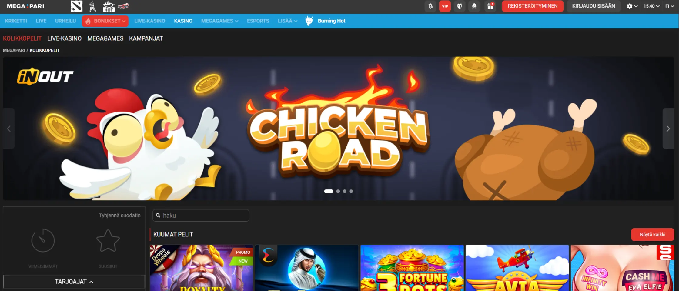 Megapari Casino pelivalikoima – yli 10 000 peliä