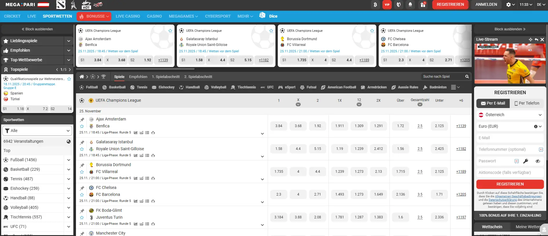 Megapari Casino Sportwetten und Live-Wetten Übersicht