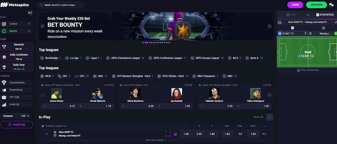 Metaspins Casino sportsbook betting lobby banner