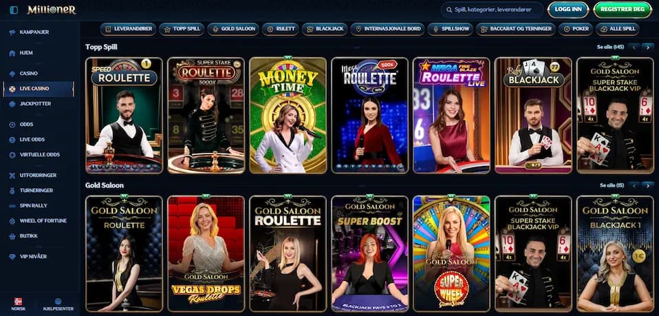 Millioner Casino live kasinospill med profesjonelle dealere