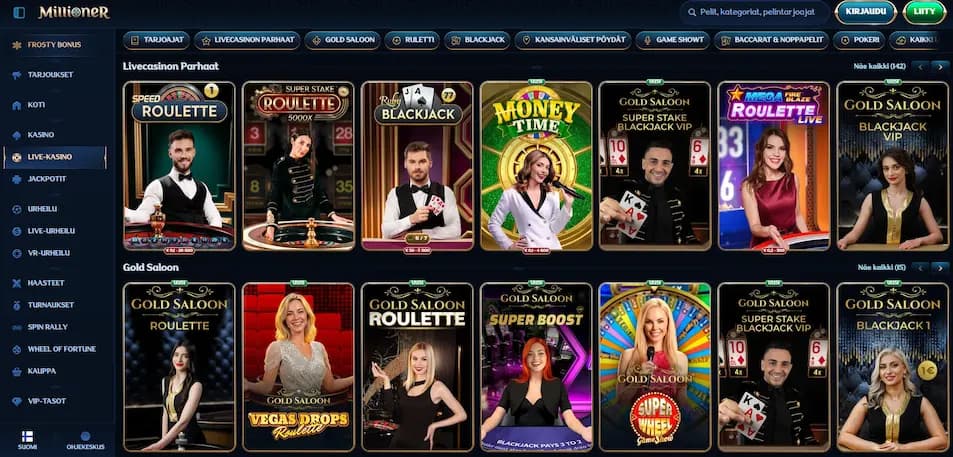 Millioner Casinon live-kasinopelien valikoima