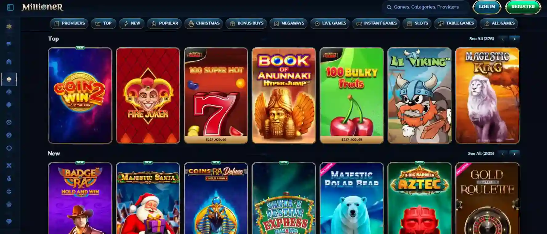 Millioner Casino game lobby showcasing available titles for Canadian players