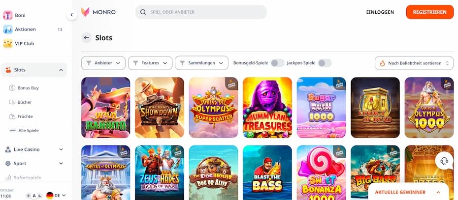 Monro Casino Spielautomaten und Spieleangebot im Überblick