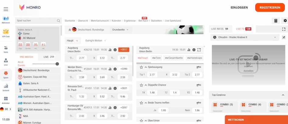 Monro Casino Sportwetten und Live-Wetten Übersicht für österreichische Spieler