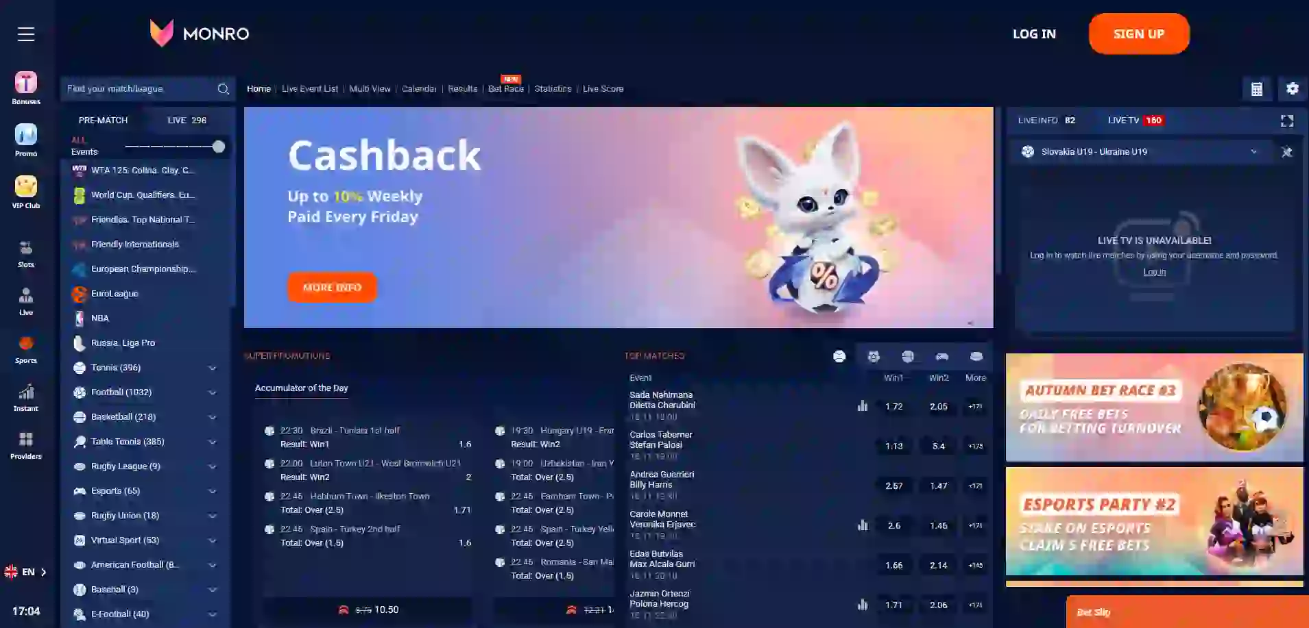 Monro Casino sportsbook and live betting lobby for New Zealand players