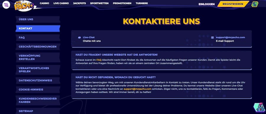 MrPacho Casino Kundenservice Kontaktmöglichkeiten auf Deutsch