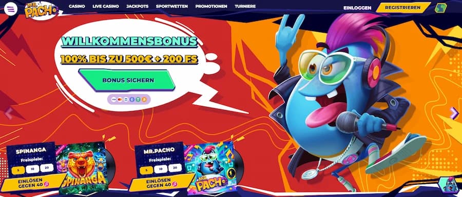 MrPacho Casino Startseite – Übersicht der Spieloberfläche