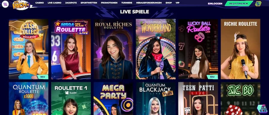 Live-Casino-Spiele bei MrPacho im Überblick.