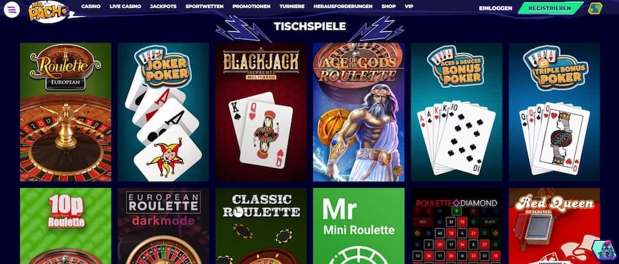 Tischspiele-Bereich im MrPacho Casino.