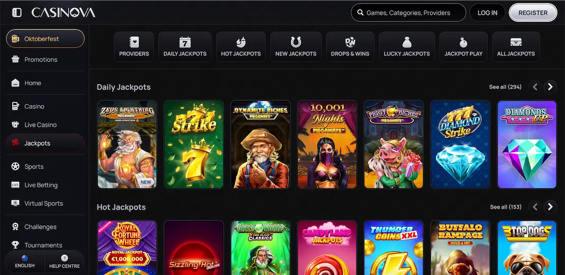 Casinova Casino full game library overview for NZ players.