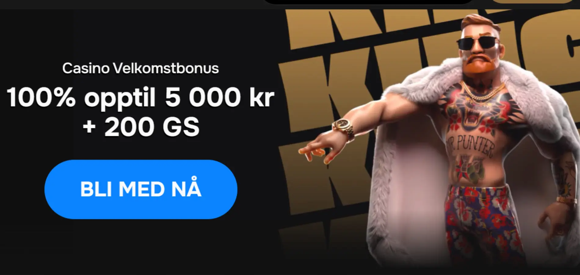 MrPunter velkomstbonus banner med plattformens maskot