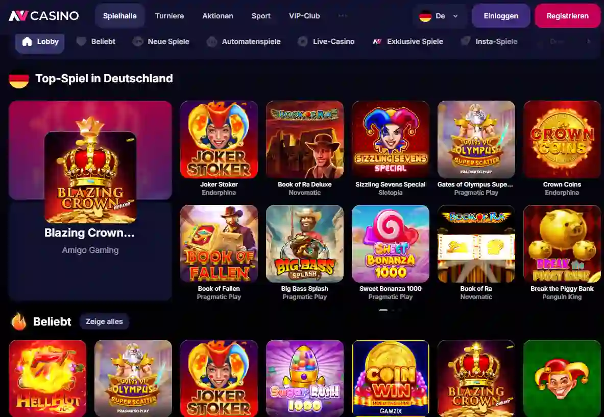 Spielautomaten-Auswahl im NV Casino.