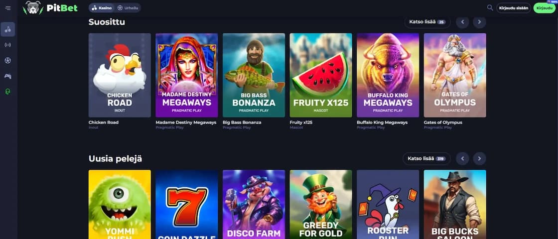 PitBet Casinon monipuolinen pelivalikoima