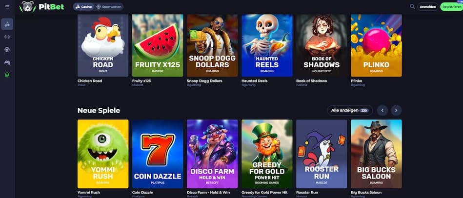 Spielautomaten-Auswahl im Pitbet Casino