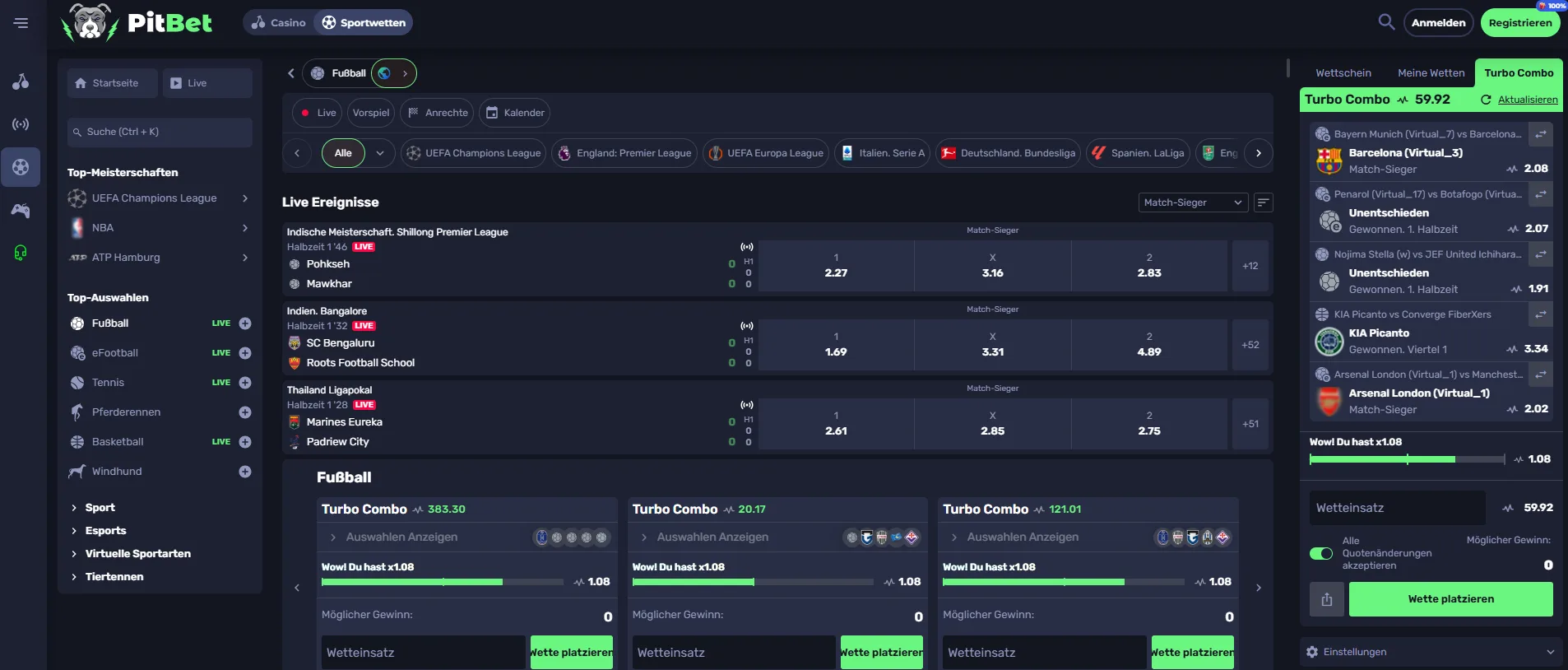 Pitbet Sportwetten und Livewetten Angebot