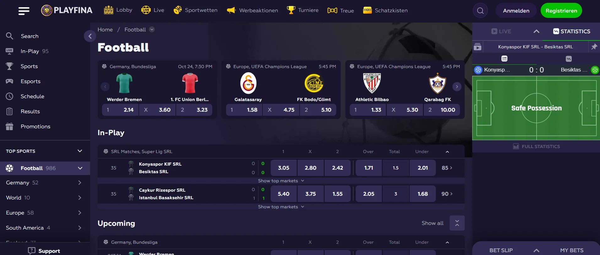 Playfina Sportwetten und Live-Wetten Angebot für deutsche Spieler