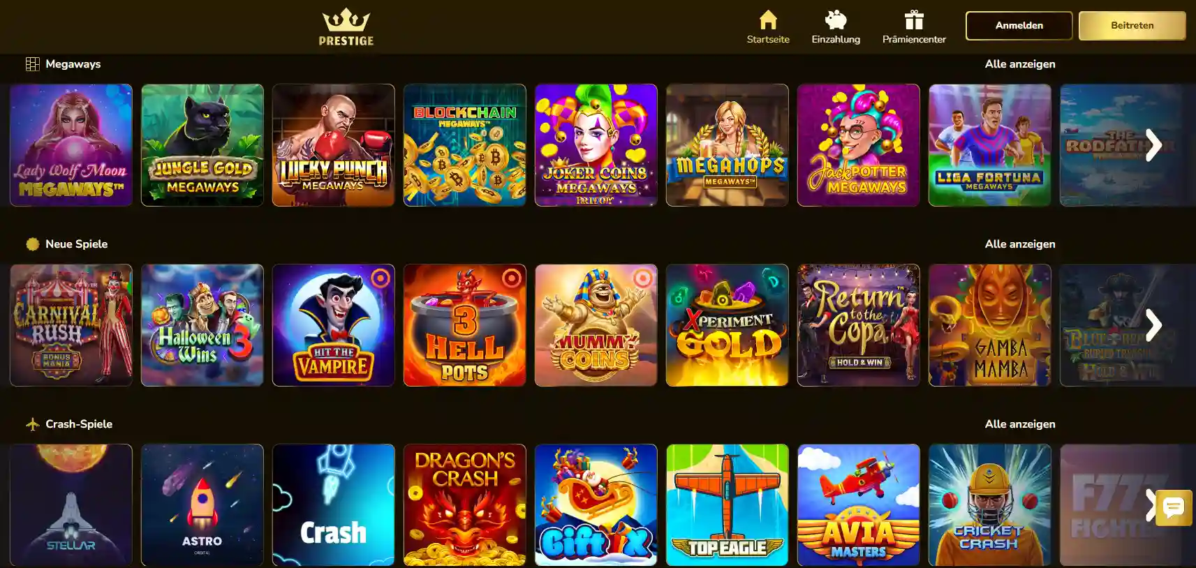 Prestige Casino mit einer großen Auswahl an Spielautomaten