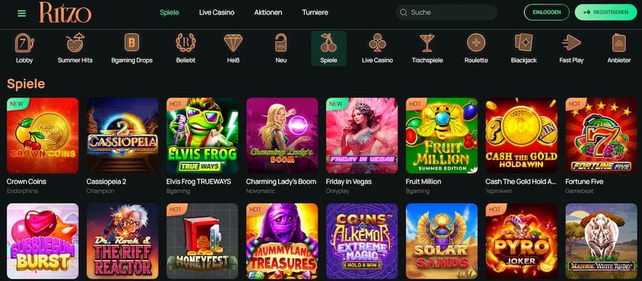 Übersicht der Spielanbieter im Ritzo Casino