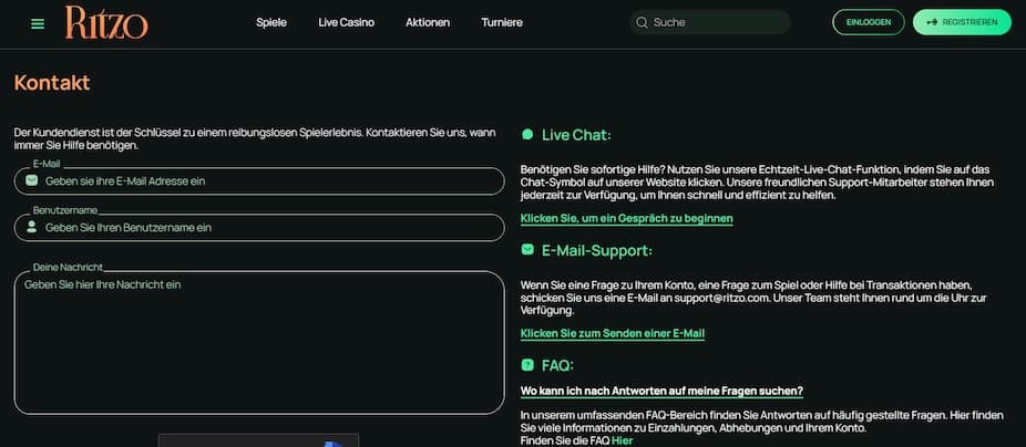 Ritzo Kundendienst – Live-Chat und E-Mail-Support rund um die Uhr