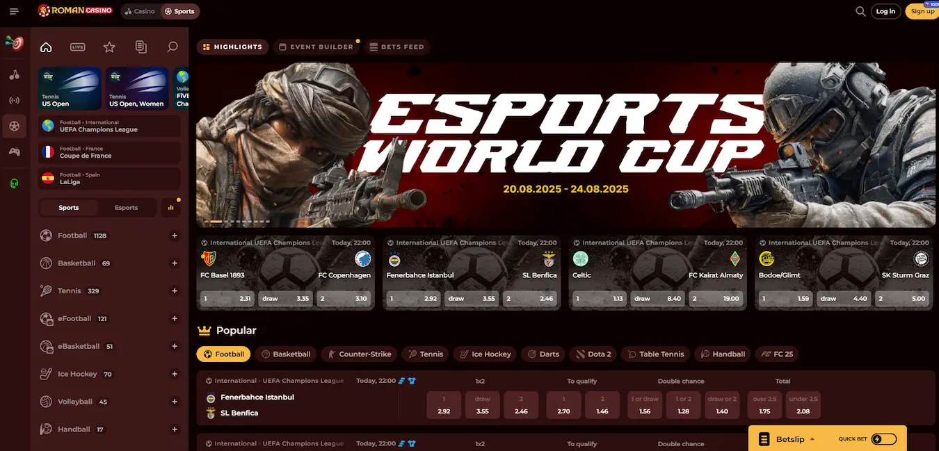 Roman Casino sports betting and live dealer game options