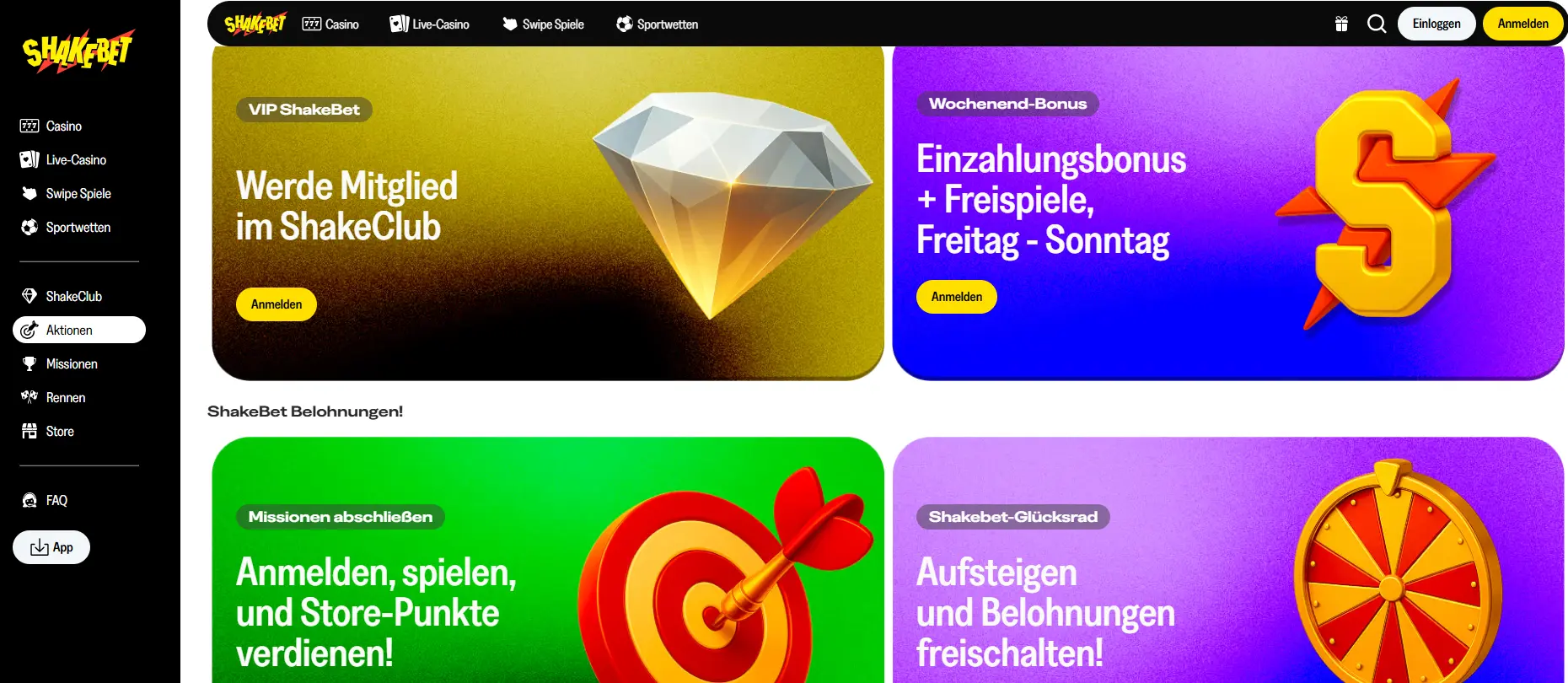 ShakeBet Casino Aktionen und Sonderpromotionen im Überblick