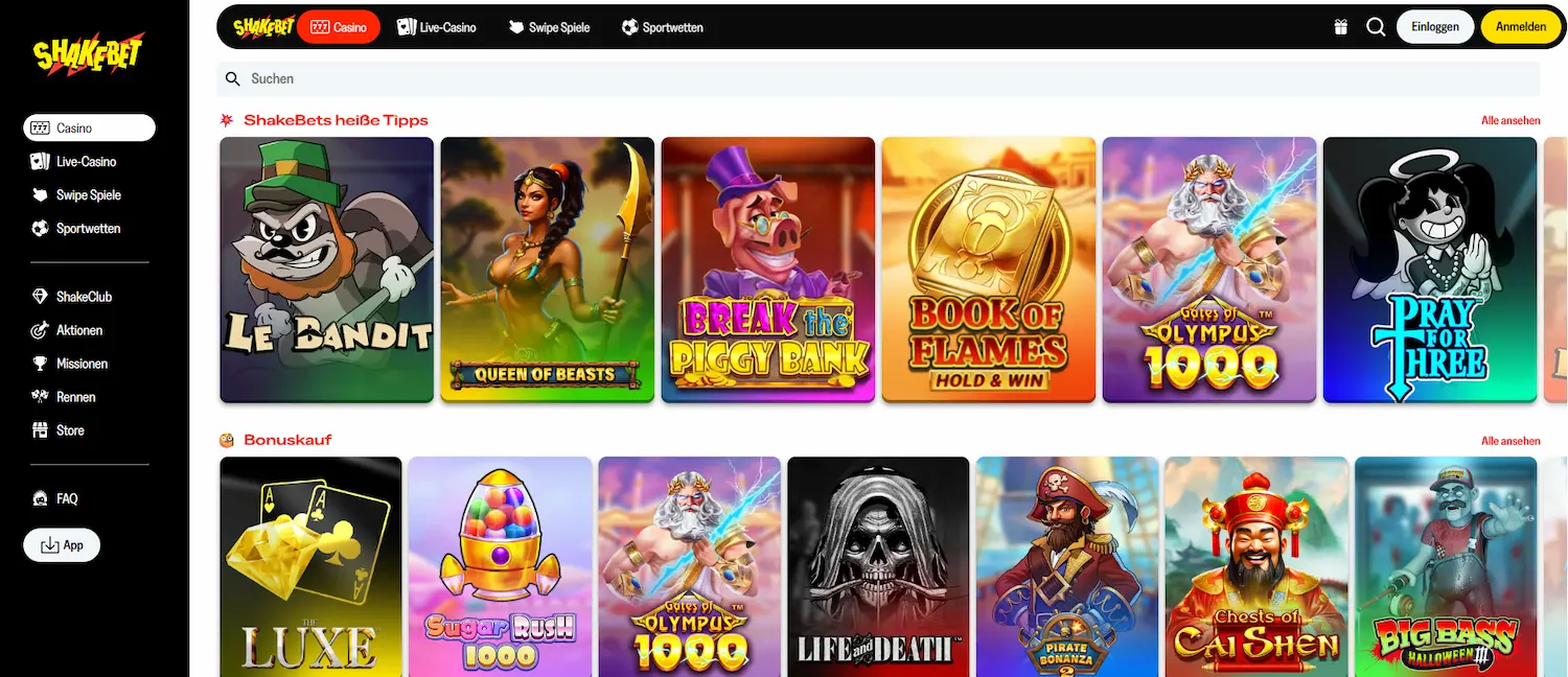 Spielautomaten und Casino Spiele bei ShakeBet