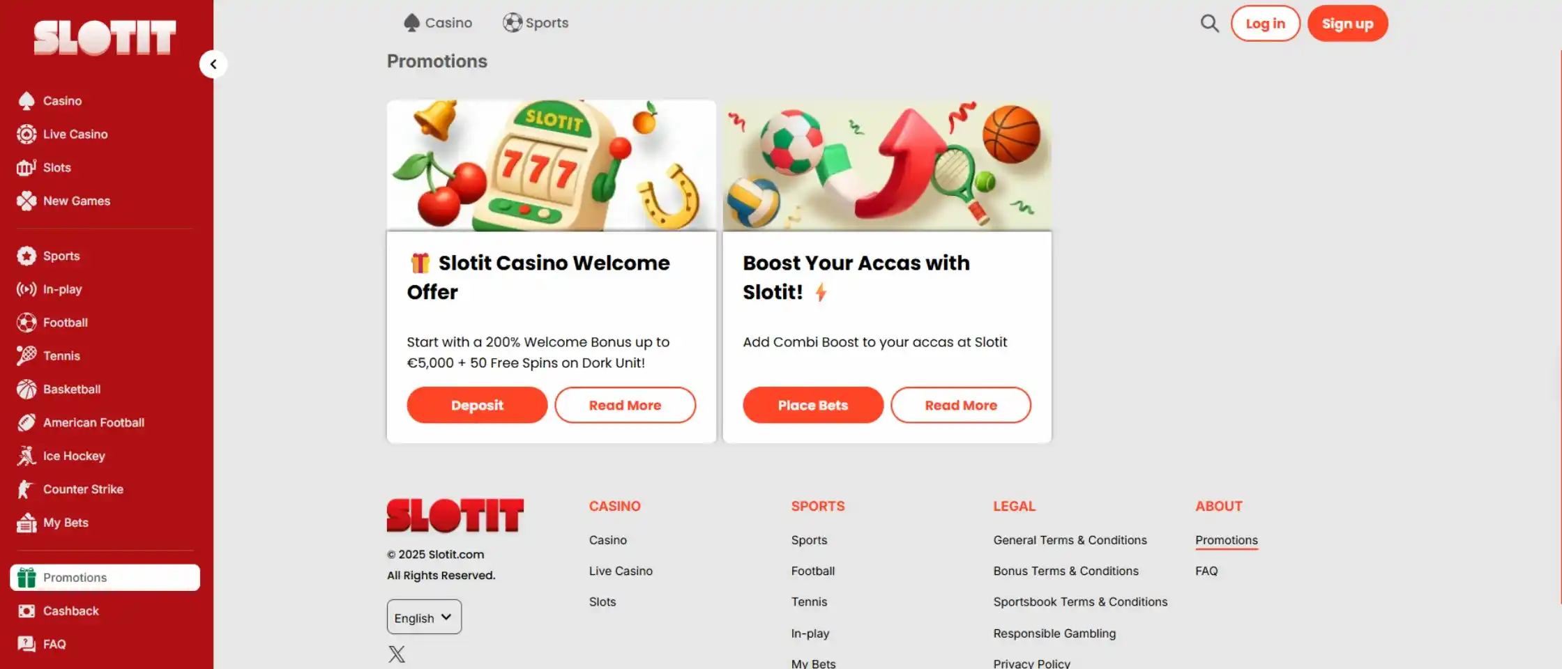 Slotit Casinon aktiiviset kampanjat ja tarjoukset kuvakaappauksena