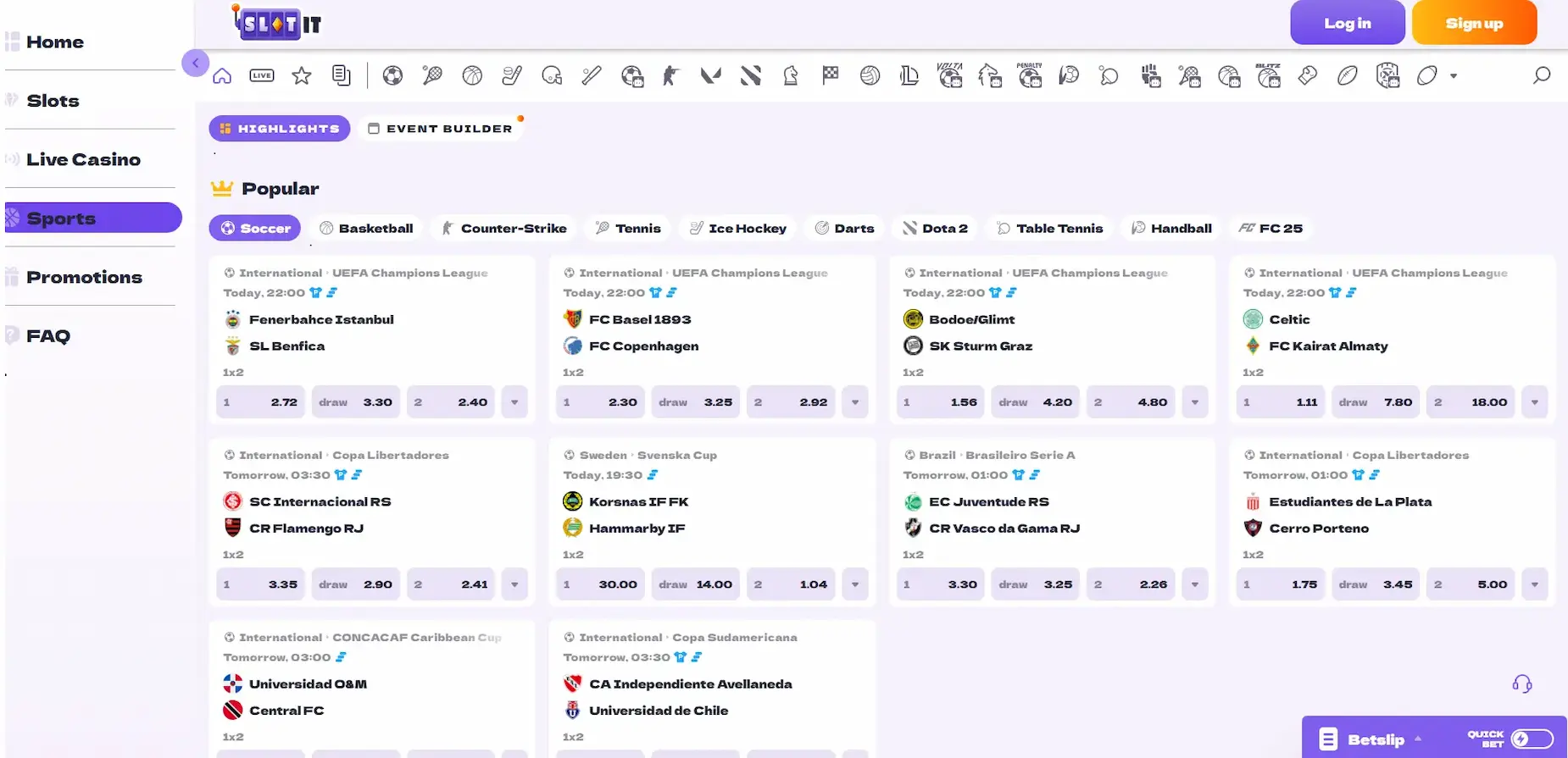 Slotit Casino game lobby showing slots and live casino categories