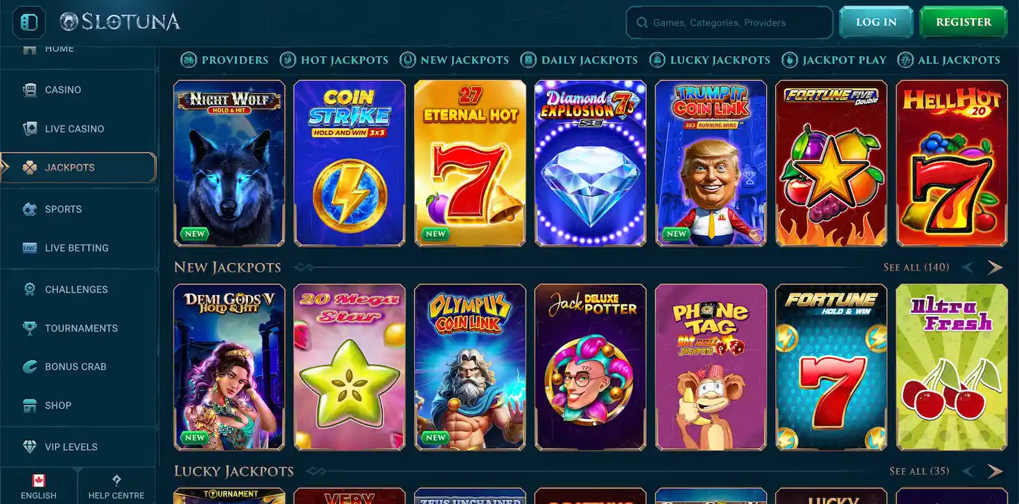 Slotuna Casino game lobby showcasing its full selection of casino titles