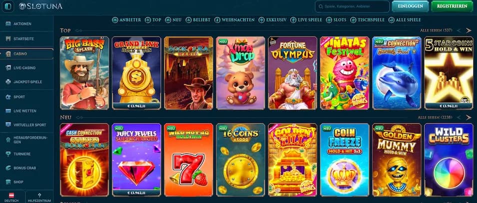 Spielauswahl und Slots im Slotuna Casino für österreichische Spieler