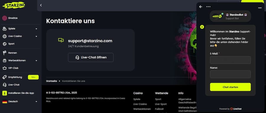 Starzino Kundensupport im Überblick.