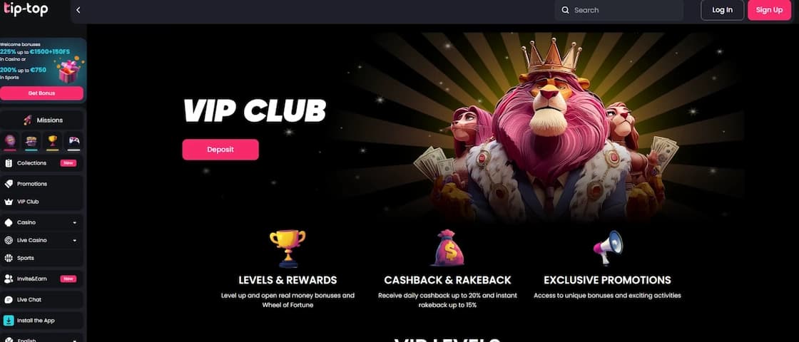 Tip-Top Casino VIP Club Rewards Banner