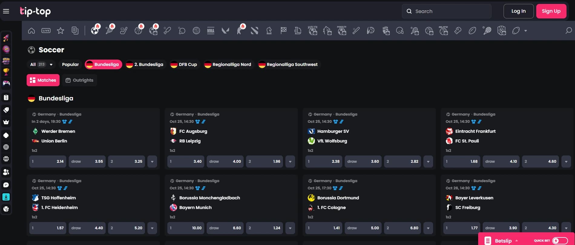 Tip-Top Sportwetten Plattform mit Live-Wetten Angebot für deutsche Spieler