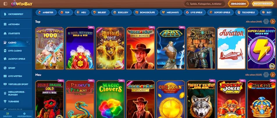 Winbay Casino Übersicht mit neuen und beliebten Spielautomaten