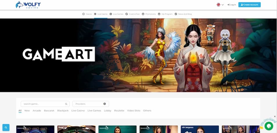 Wolfy Casino live casino section featuring real dealer table games