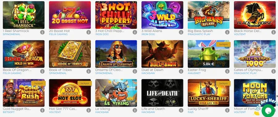 Wolfy Casino Spielübersicht auf der Startseite