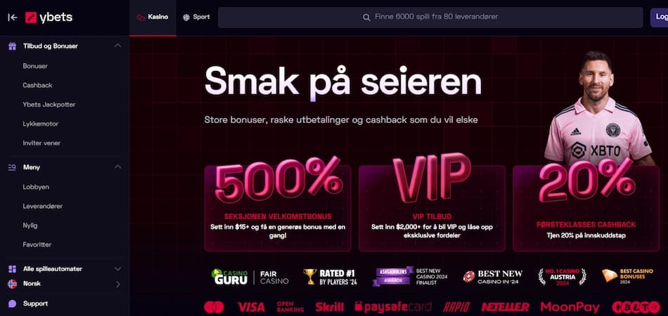 Ybets casino sin hjemmeside med Lionel Messi og slagordet: Smak på seieren