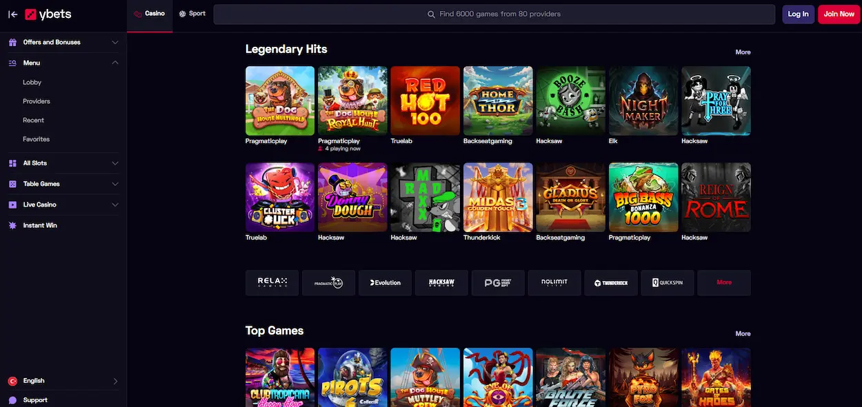 Ybets Casino NZ homepage overview